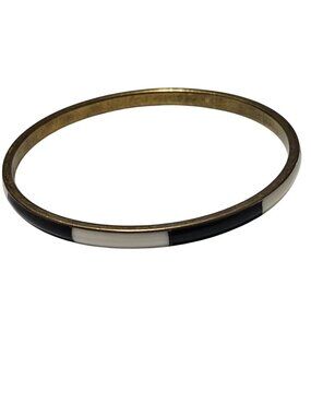 Vintage Brass Bangle Bracelet Black White Enamel Minimalist Fashion Jewelry